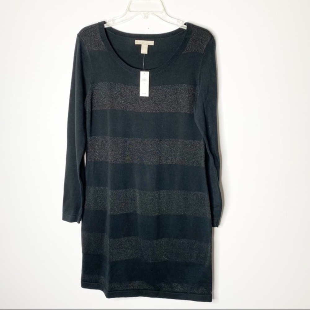 NWT Banana Republic Factory Black Shimmer Striped Sweater Work Dress Size Large